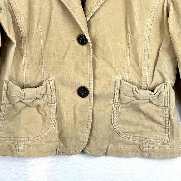Plugg Womens Beige Corduroy Blazer Jacket With Bow Pockets Size L - Picture 2 of 14